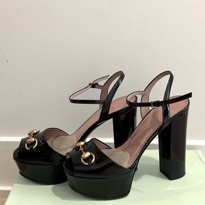 Gucci platform heels with gold chain hardware (lightly worn)